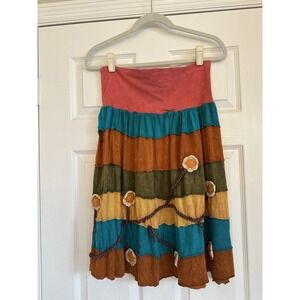 Riding International Boho Tiered Skirt Women's Sz M Flower Appliques Festival